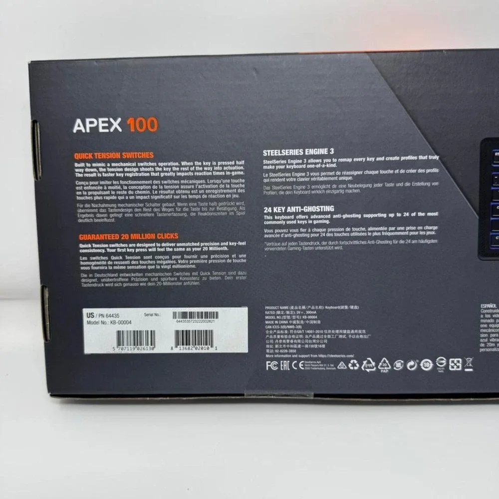 New NIB Steelseries Apex 100 Illuminated Gaming Keyboard